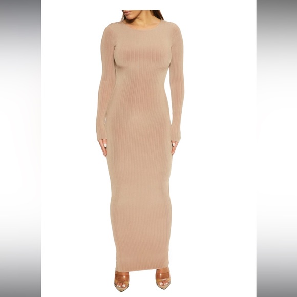 Naked Wardrobe - Figure It All Out Long Sleeve Dress cocoa, large - Picture 1 of 2